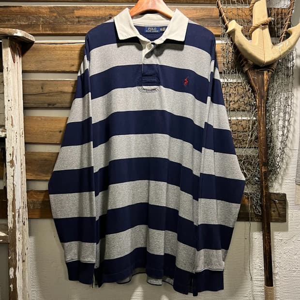 [2XL]폴로 랄프로렌 그레이 네이비 럭비 티셔츠