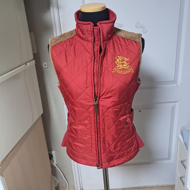 랄프로렌스포츠 여성 퀼팅 자수 스웨이드 베스트 조끼 S