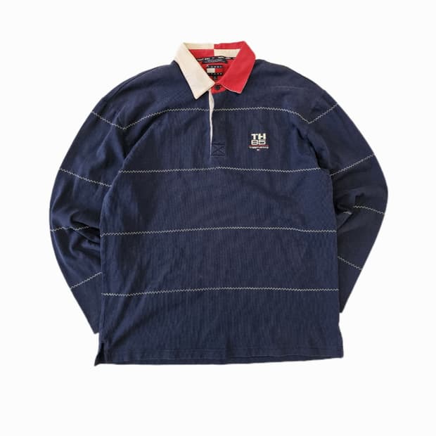 [XL] 90s 타미힐피거 빅 로고 패치 럭비 티셔츠