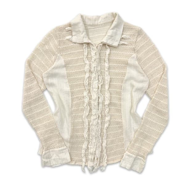 빈티지 아이보리 프릴 시스루 니트 셔츠