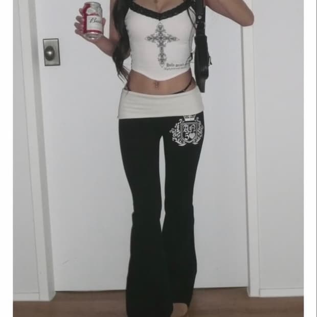 엔젤넘버555 부츠컷 폴디드 팬츠 블랙 엔넘파 갸루 베이비메탈클럽