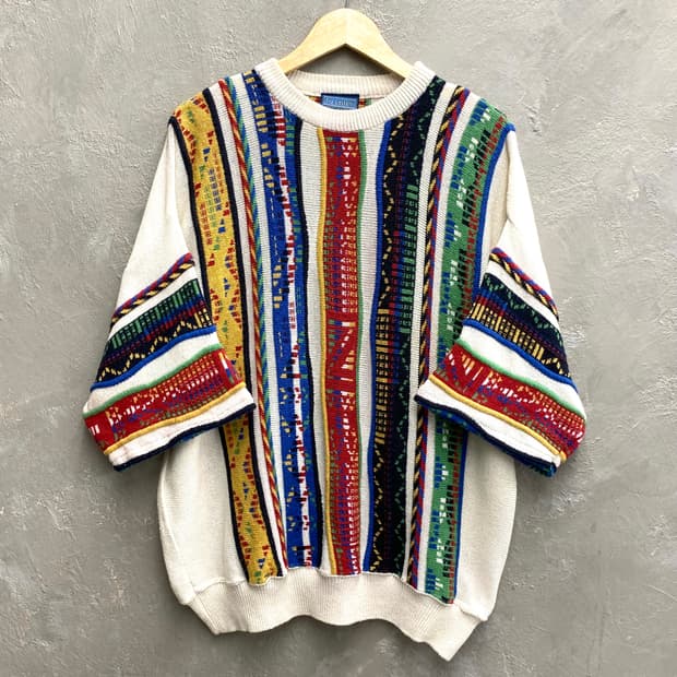 [XL] 90s Tre Castelli 이태리 메이드 반팔 케이블 니트