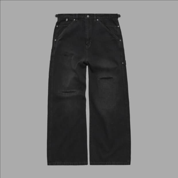(2) 폴리테루 26ss 데미지드 카펜터 워시드 블랙