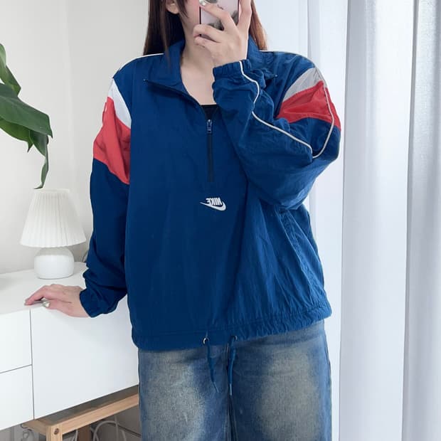 [정품] 나이키 남색 띠줄 푸츄라 바스락 아노락 [ M ]