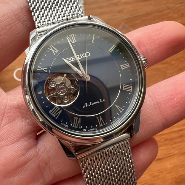 세이코 프레사지 오픈하트 오토매틱 청판 로만인덱스 34mm 남녀공용