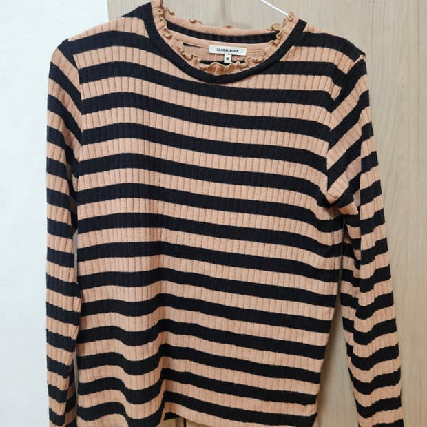 스트라이프 빈티지 골지 니트