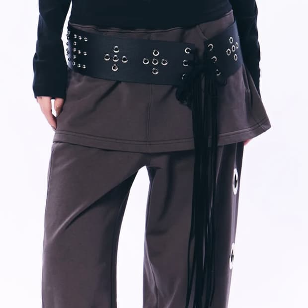 셋업이엑스이 LOGO STUDDED TIE BELT / BLACK