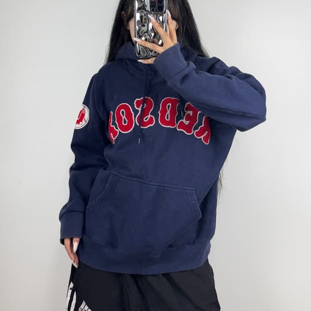 마제스틱 레드삭스 로고 후드티 네이비 E0611