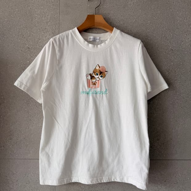 모푸샌드 고양이 반팔 티셔츠 화이트 여성m