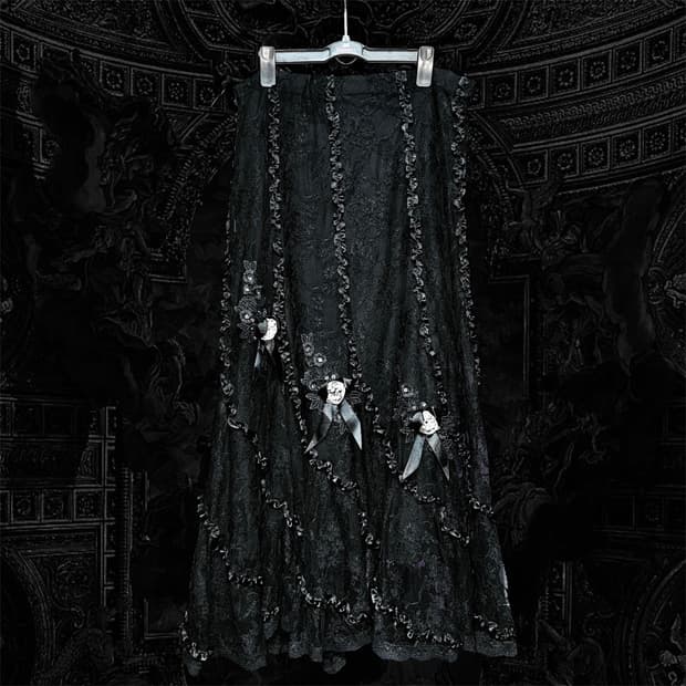 gothic ribbon frill long skirt