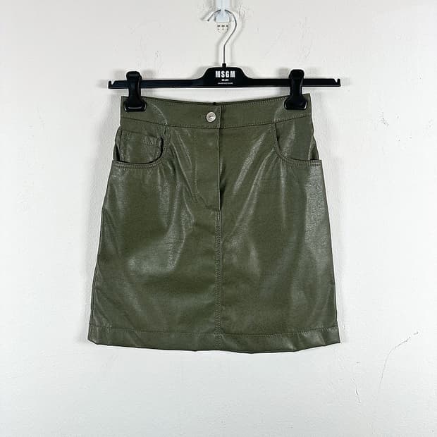 (정품/새상품) MSGM 여성 카키 A라인 페이크레더 스커트