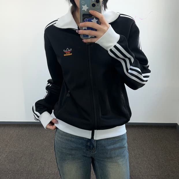 Adidas 아디다스 파이어로고 블랙화이트 배색 져지