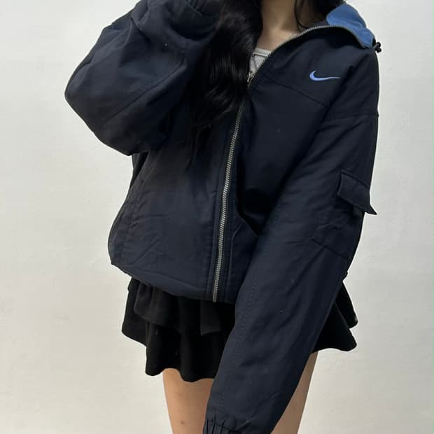 나이키 00s 핀터깔 솔로 스우시 네이비&스카이블루 올드스쿨 경량패딩 후