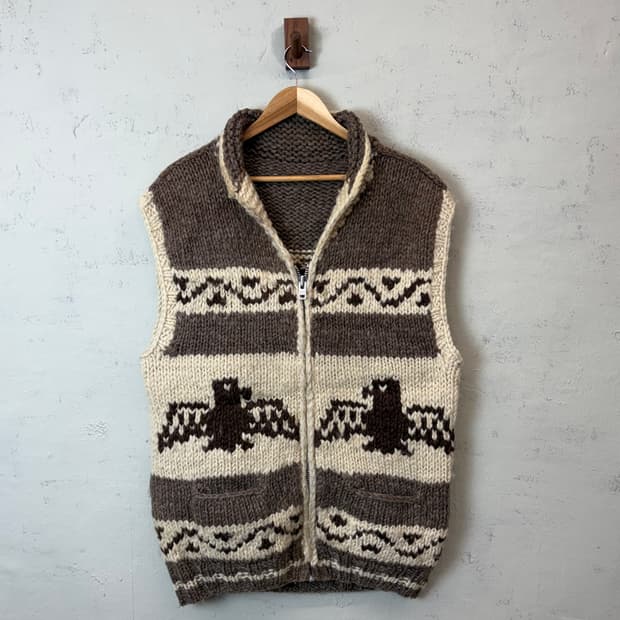 빈티지 헤비울 코위찬 니트 조끼