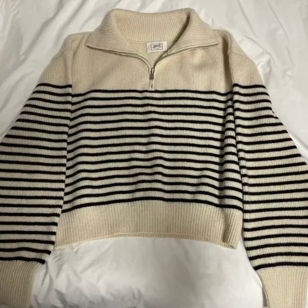 택포)게드 스트라이프 집업 니트 아이보리 S사이즈