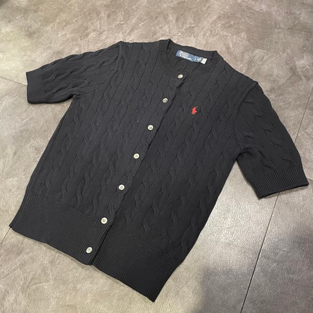 [IM] polo 폴로랄프로렌 꽈배기 블랙 반팔 가디건 니트