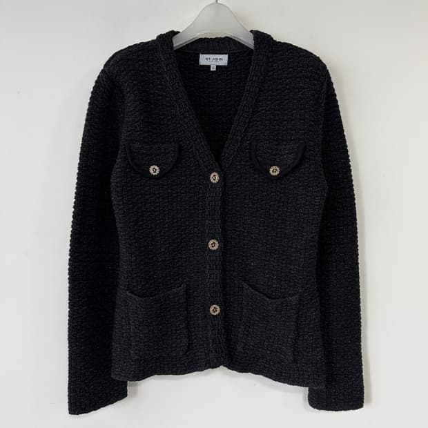 센존 ST. JOHN 금장 버튼 트위드 니트 가디건