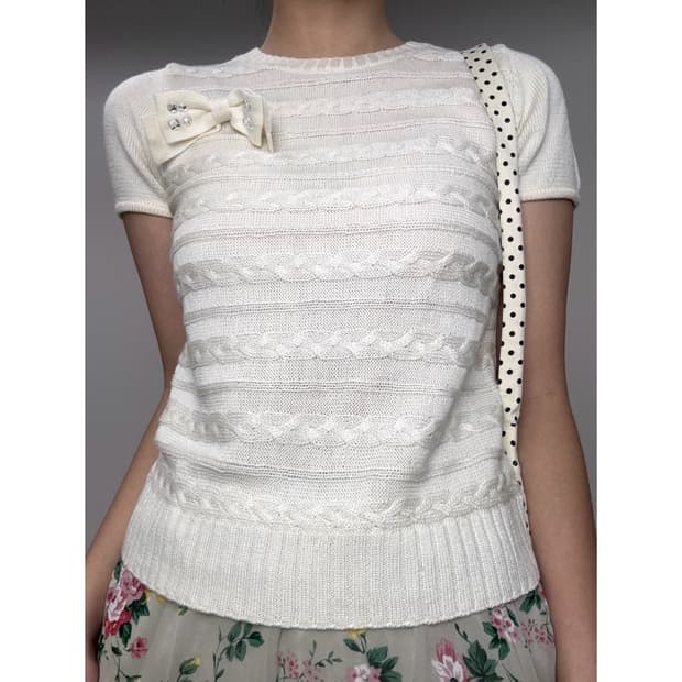빈티지 리본 아이보리 니트