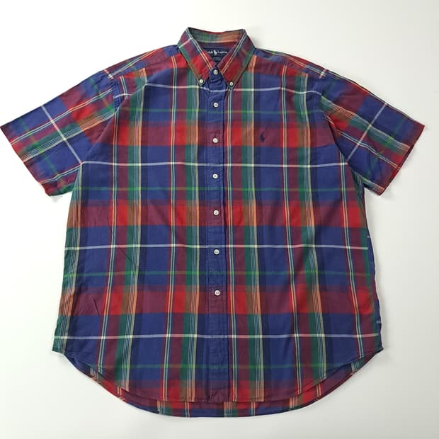 CA249 XL 폴로 90s 썬셋 마드라스 체크 반팔 셔츠 남방