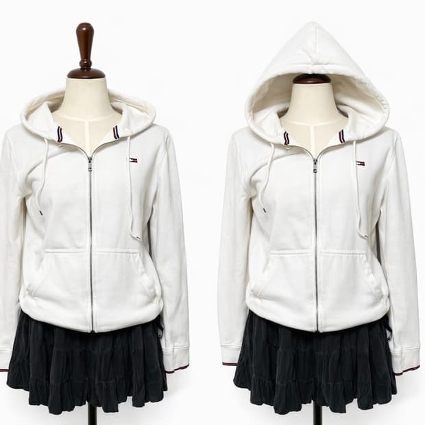타미힐피거 화이트 미니 플래그 후드집업 XS