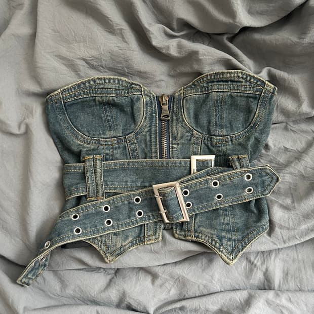 빈티지 데님 벨트 탑 S