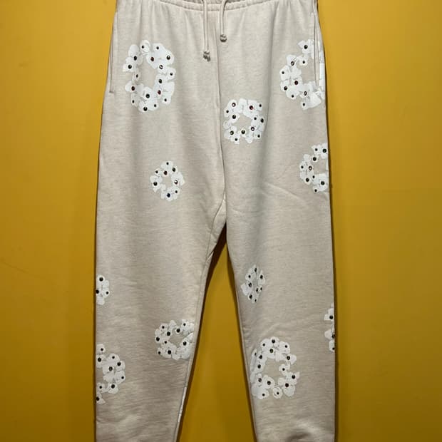 [M] 데님 티어스 라인스톤 잼스톤 코튼 리쓰 스웨트팬츠 오트밀