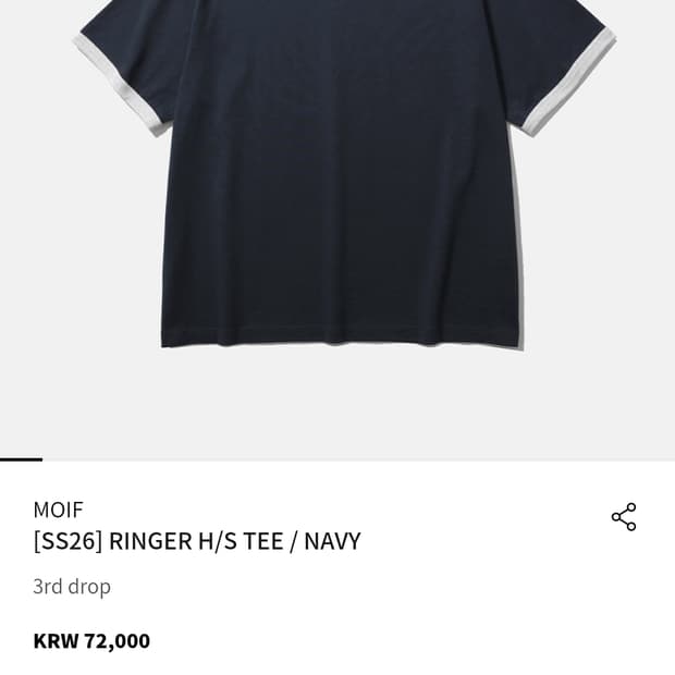 모이프 26ss 링거 반팔 티셔츠 네이비 1