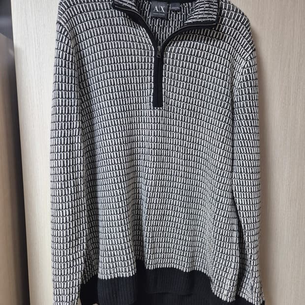아르마니 익스체인지 하프넥 울 니트 반집업 패턴니트 라지