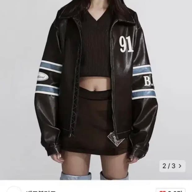 배드블러드 레더 바시티 자켓 브라운 M