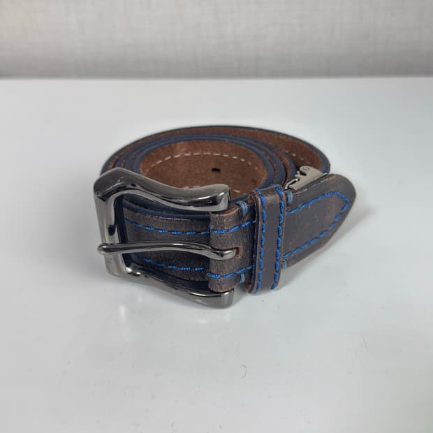 블루 스티치 리얼 레더 벨트