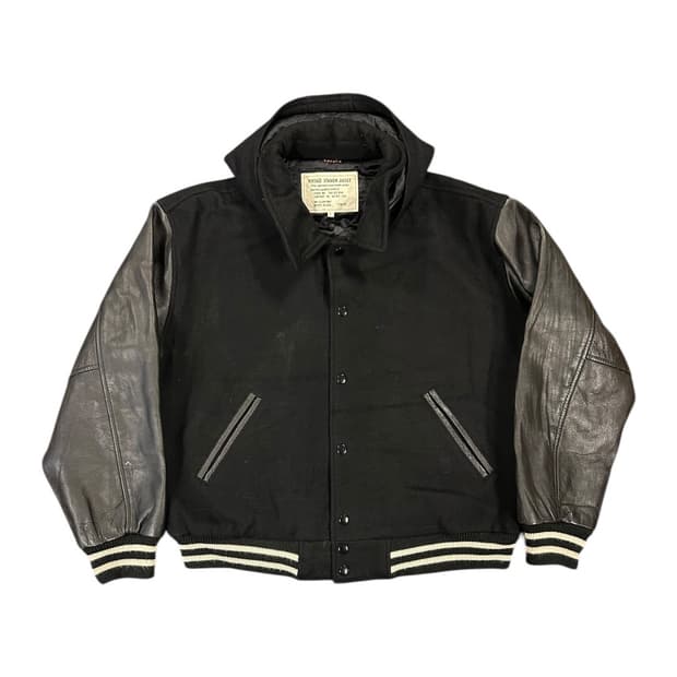 XL) 빈티지 JPN 90s 리얼 레더 후드 바시티 자켓 OJ-079
