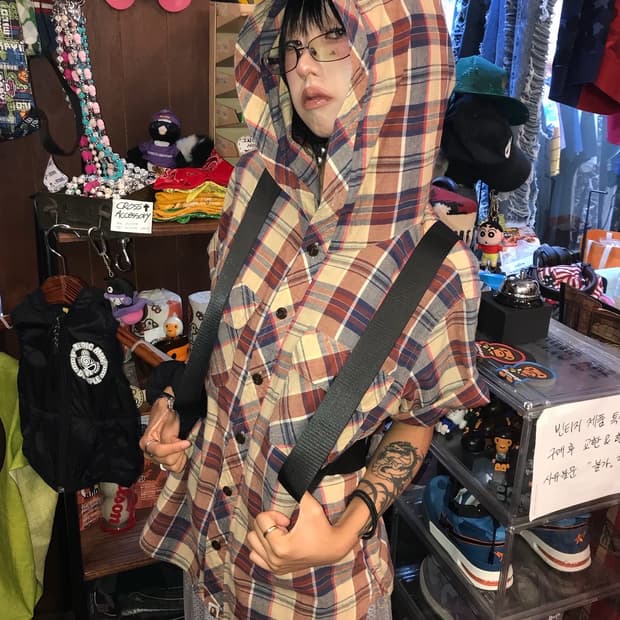 < Bape Check Pattern High Neck Hooded Ja