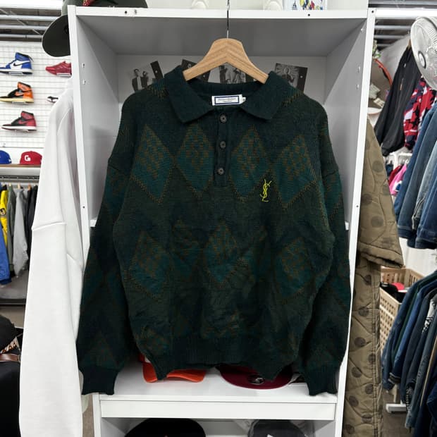 (XL) 90s 입생로랑 아가일 패턴 카라 니트 스웨터