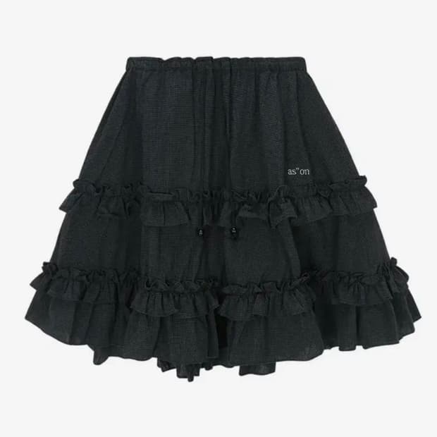 새상품 애즈온 체크 캉캉 미디 스커트 블랙