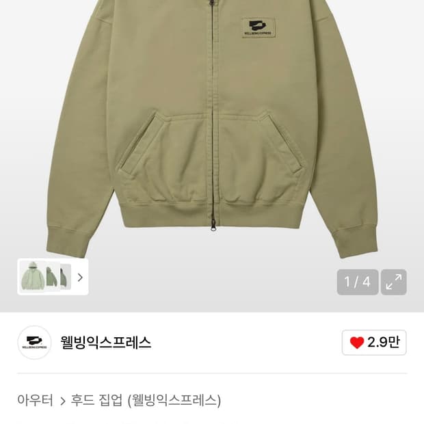 웰빙익스프레스 후드집업 리프그린