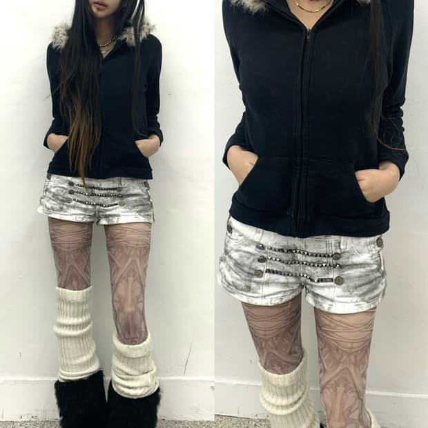 Fur hood navy hoodie 