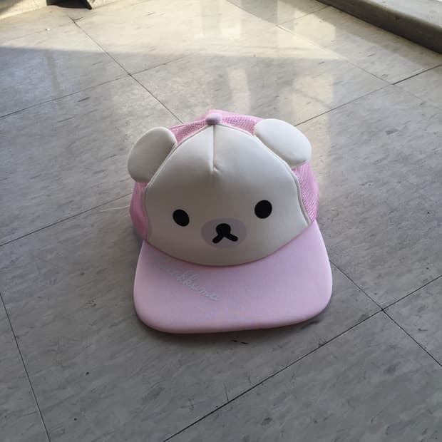 코리락쿠마 핑크 매쉬 캡모자