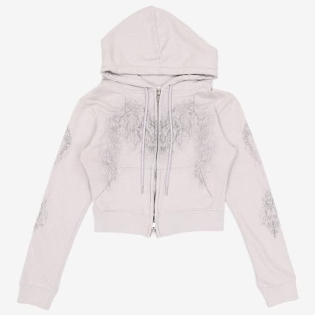 허그유어스킨 스컬리 크롭 후드집업 베이지