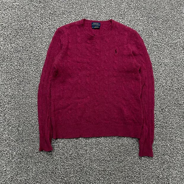 폴로 케이블 울 핑크 니트