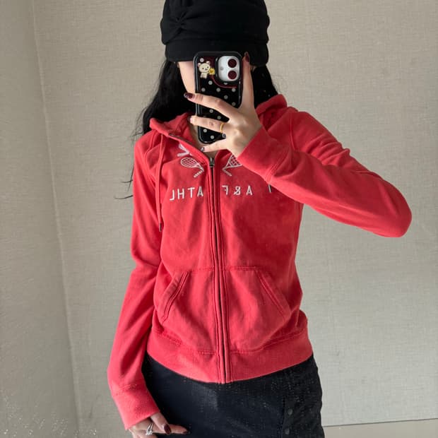 아베크롬비 오렌지핑크 슬림핏 후드집업