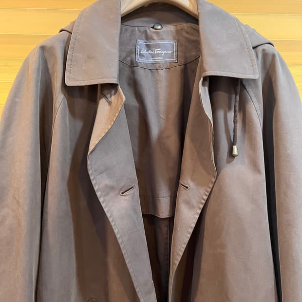 살바토레페라가모 남성 브라운 레인코트 레이어드코트