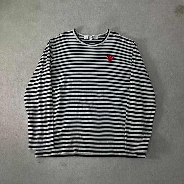 95 꼼데가르송 하트 스트라이프 롱슬리브 티셔츠
