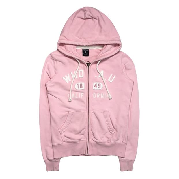 WHO.A.U 패치로고 후드집업 핑크 S