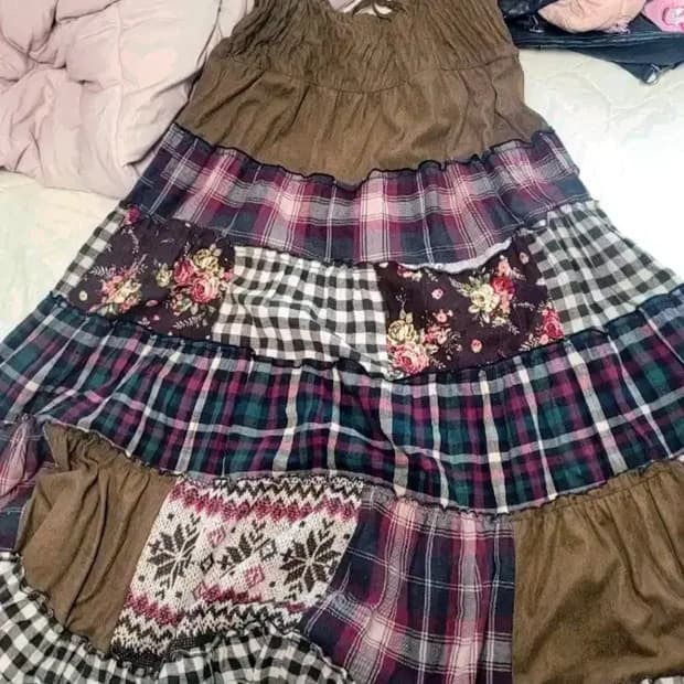 대장 모리걸 브라운 겨울 사각패치 패치원피스 패치스커트