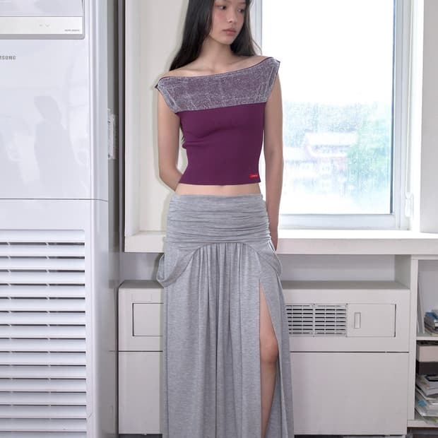 오버듀플레어DRAPED TURN OVER SKIRT_MELANGE GRE