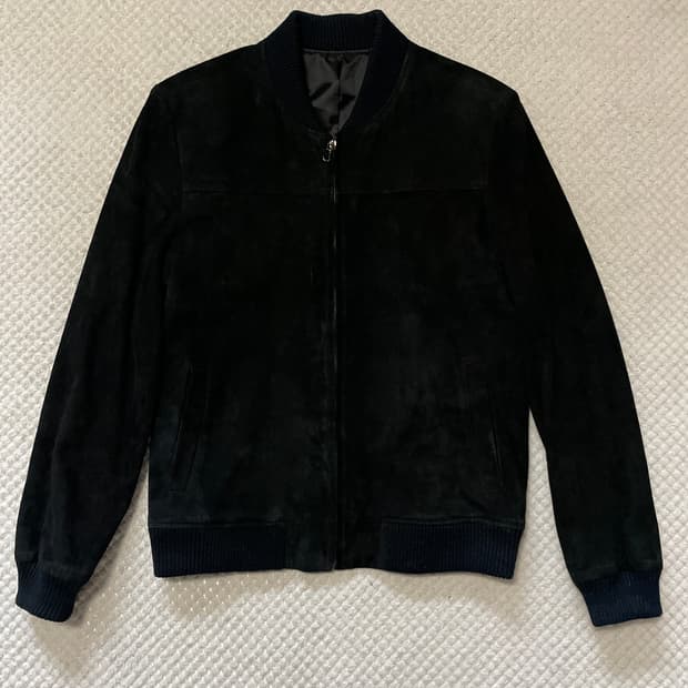 웨스턴 무드 리얼 스웨이드 레더 블루종 자켓