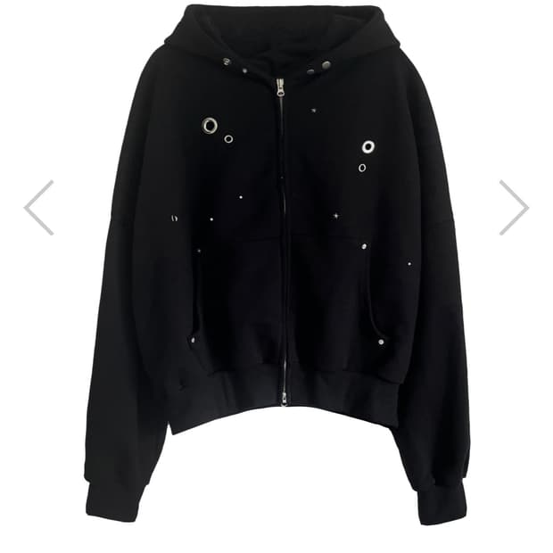 more saucy 모어새씨 아일렛 후드 점퍼 후드집업 블랙 eyelet