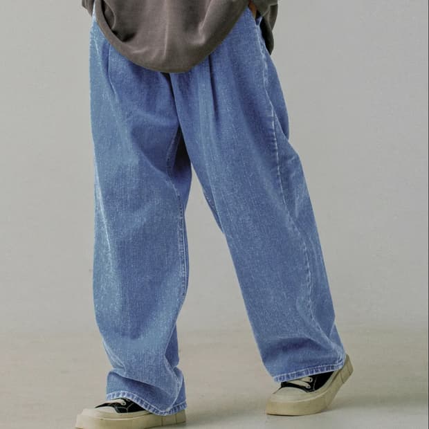 러기드하우스 제이비 원턱 와이드 데님 팬츠 연청