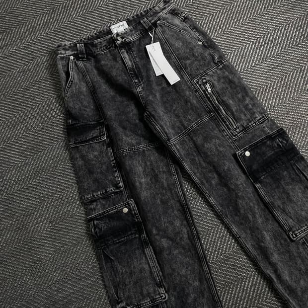 크리틱 멀티 포켓 카고 퍼티그 흑청 팬츠y 3082