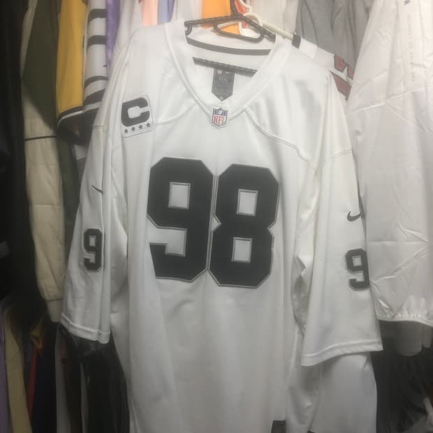 새거급나이키NFL라스베가스레이더스맥스크로스비캡틴패치화이트유니폼져지3XL